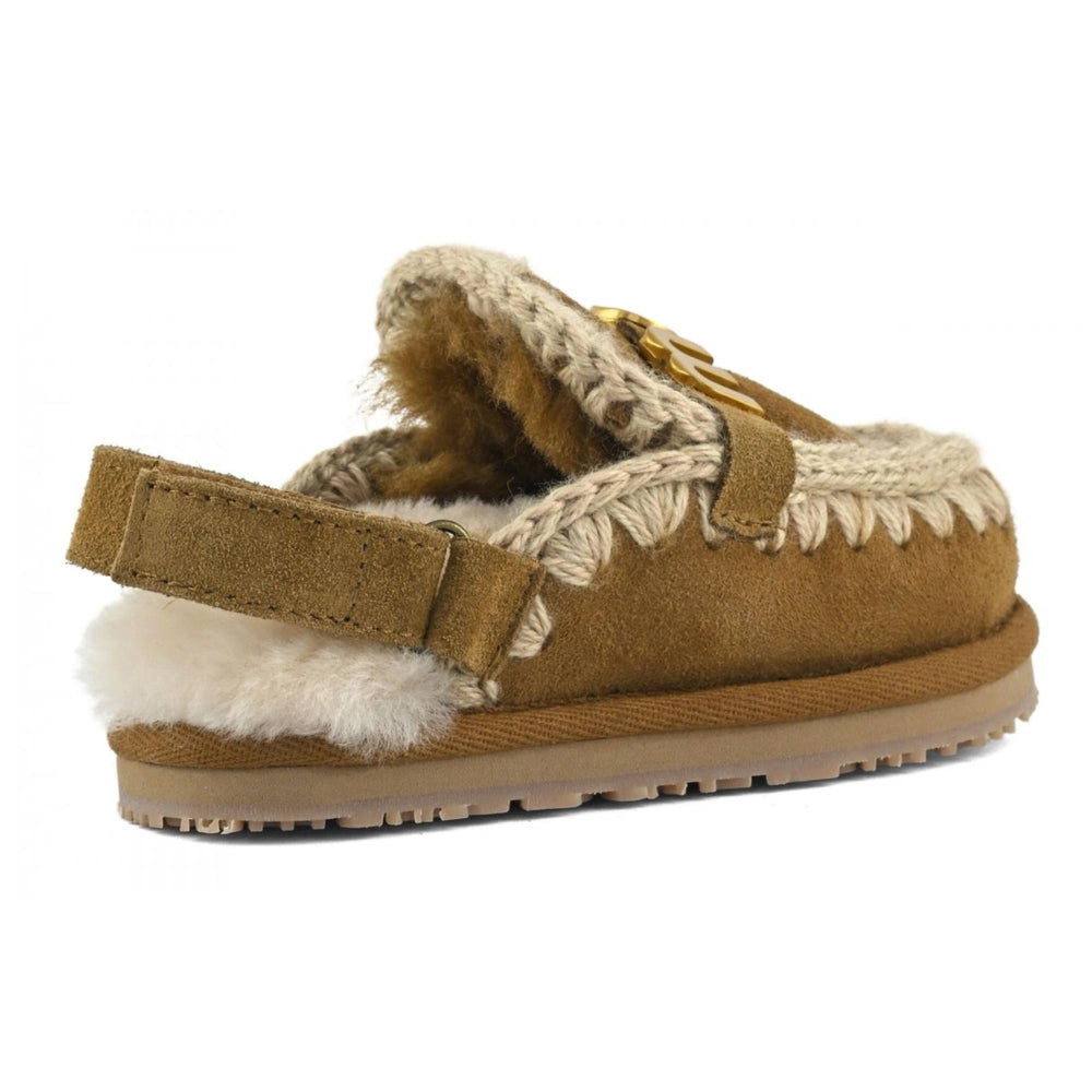 Slippers da bambino in camoscio con strappo posteriore e imbottito in pelliccia SLIPPERS CON STRAPPOJCOGNAC MOU