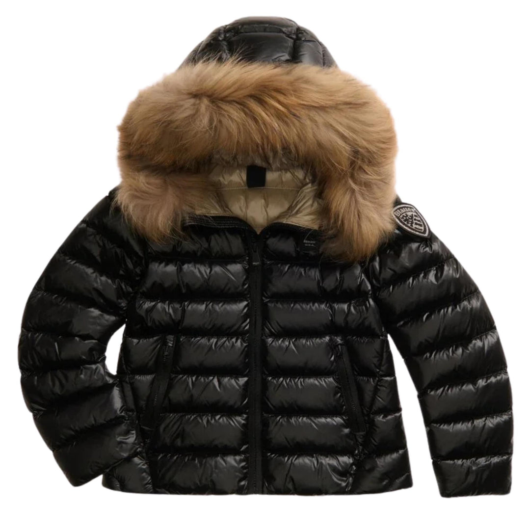 Giubbino in piuma d'oca con cappuccio con pelliccia vera ARCADIAJNERO BLAUER