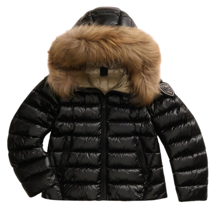 Giubbino in piuma d'oca con cappuccio con pelliccia vera ARCADIAJNERO BLAUER