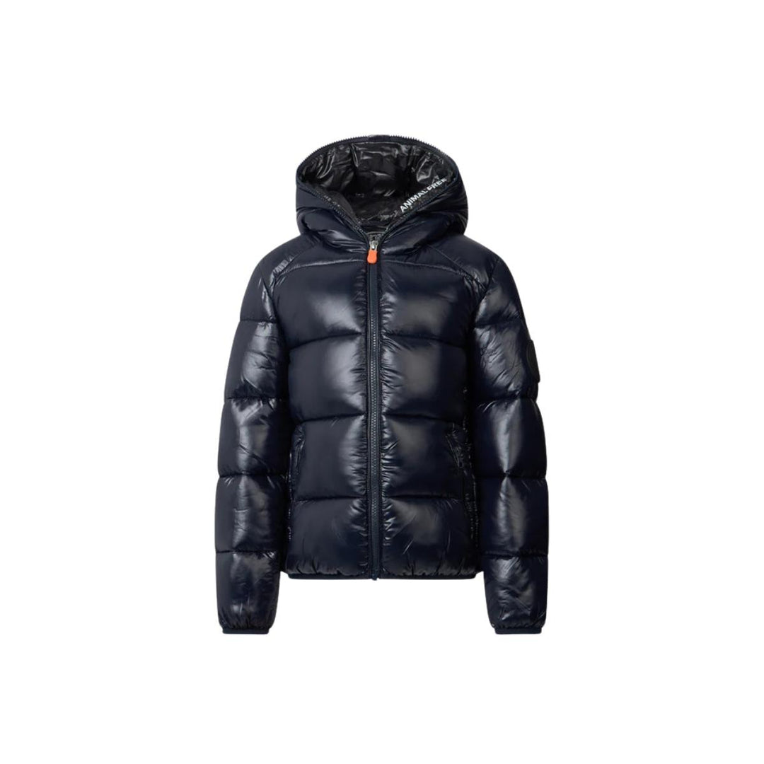 Giubbino unisex da bambini in tessuto tecnico lucido a bomber con cappuccio imbottito in ecopiuma con grado di calore alto ARTIEKBLU SAVE THE DUCK