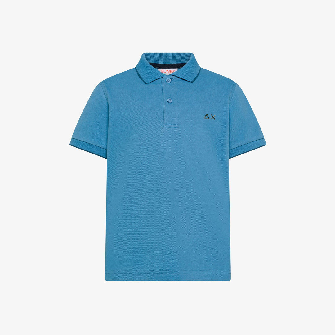 Polo da bambino in piquet di cotone elastico con profilo sottile su collo e maniche A36311JAZZURRO SUN 68