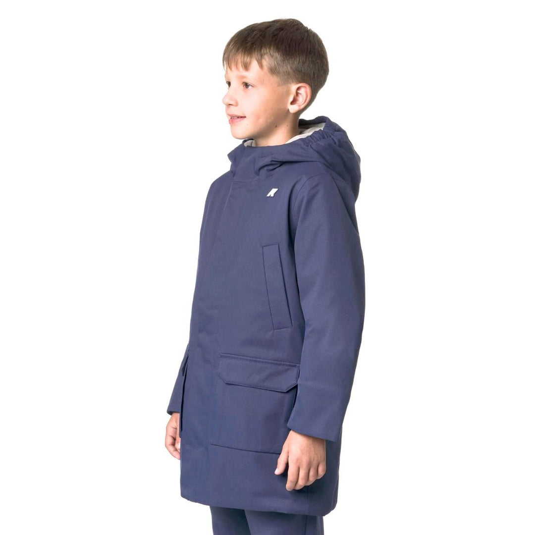 Giubbino da bambino Jarko marmotta lunghezza 3/4 in tessuto tecnico 4 tasche con imbottitura in ecopelliccia K1128HWKB2B K-WAY