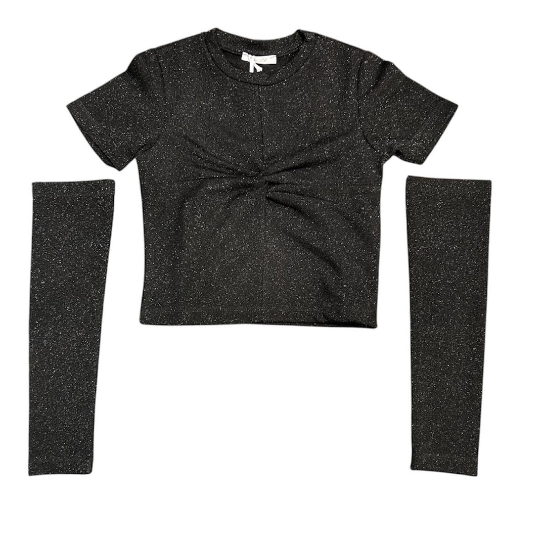 T-shirt da bambina mezza manica con manicotti effetto lurex LL3842NERO LULU' BY MISS GRANT