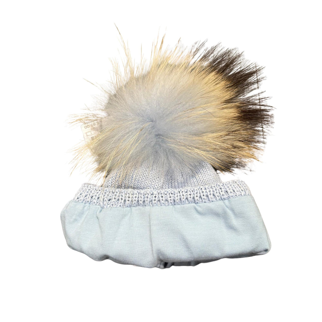 Cappello da bambini in misto lana con interno rivestito in cotone e ponpon in vera pelliccia Murmasky CT3443MFACIELO GIO HIGUAMY