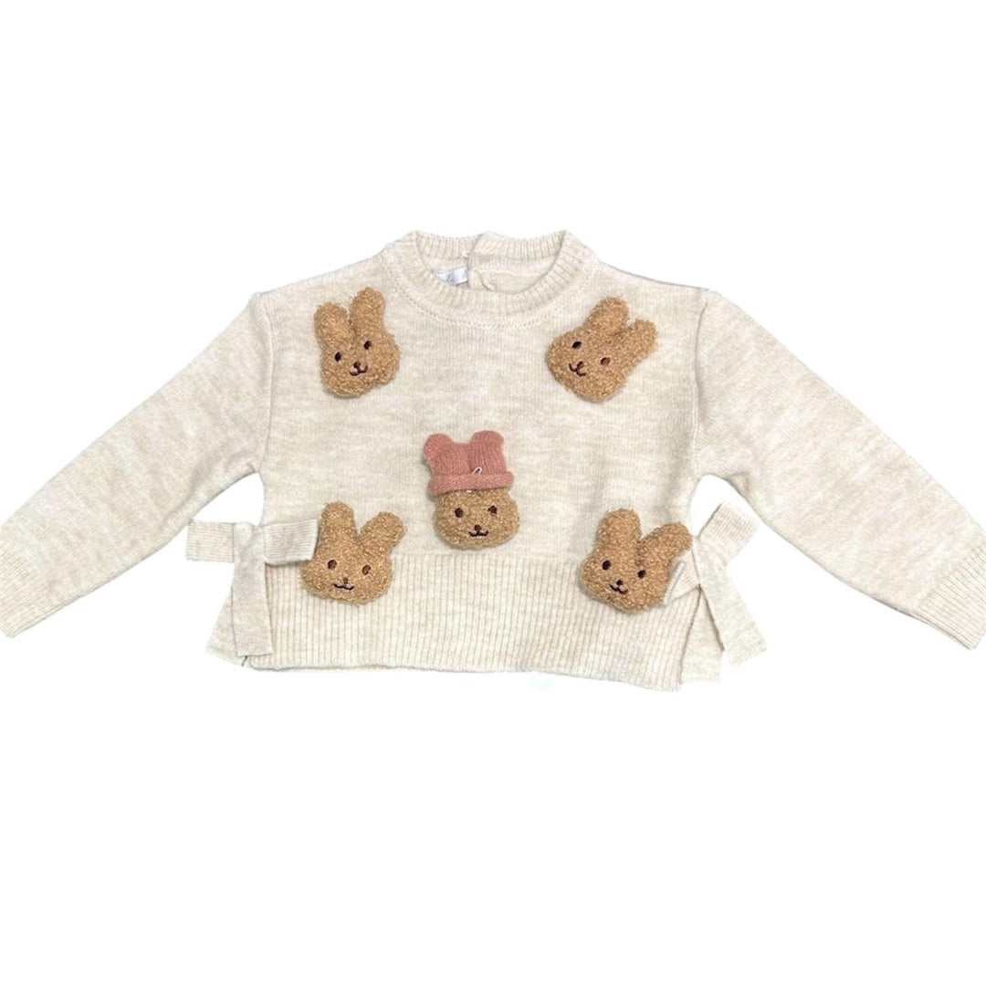 Maglia misto lana da bambina con applicazioni facce teddy UE1901KPANNA U+E'