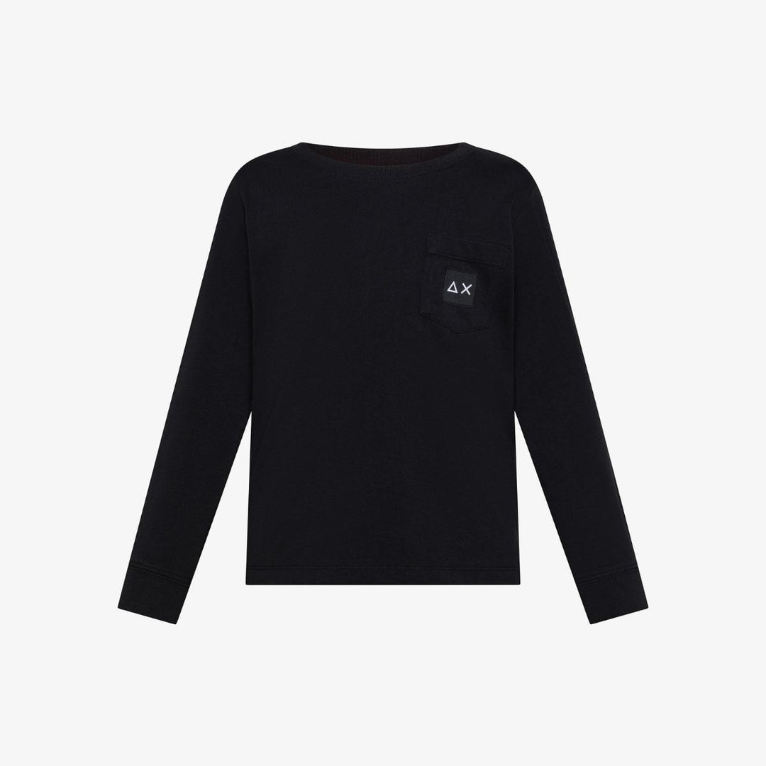 T-shirt da bambino di cotone manica lunga con taschino e logo T45312NERO SUN 68