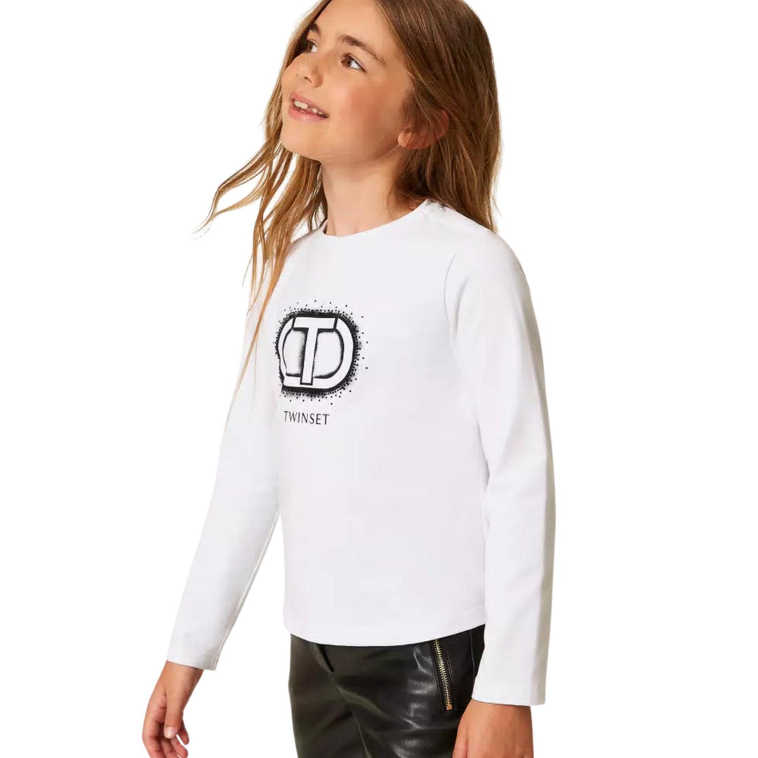 T-shirt da bambina in cotone con logo GJ2320PANNA TWIN-SET