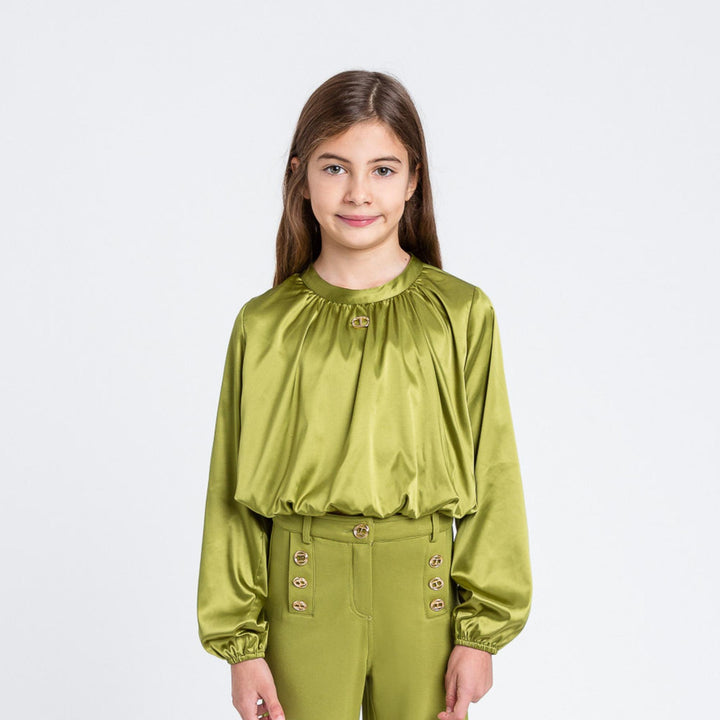 Blusa da bambina in tessuto saten con elastico GJ2340VOLIVA TWIN-SET