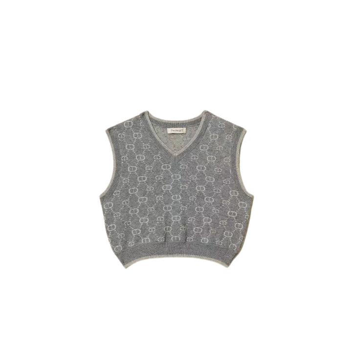 Maglia misto lana da bambina scollo a v corto con logo all over GJ3023GRIGIO TWIN-SET