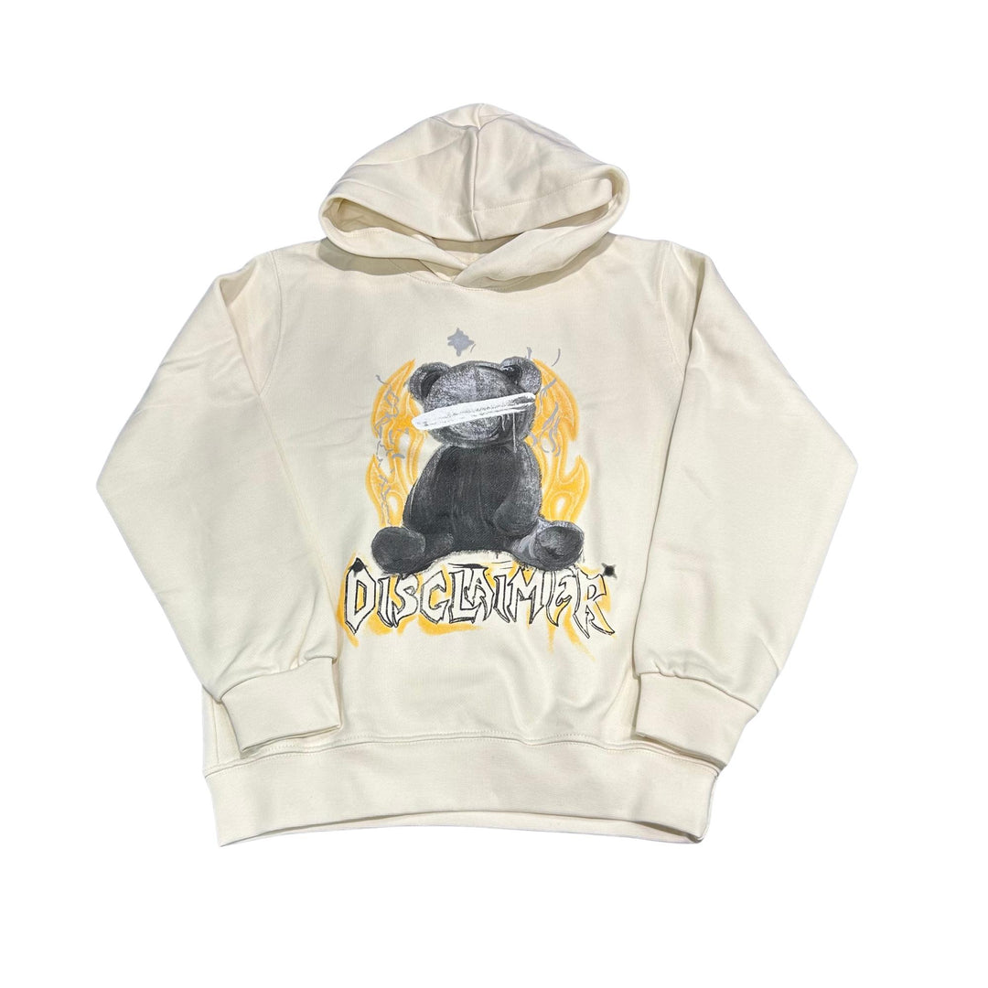 Felpa da bambino con cappuccio e stampa teddy con fiamme DK58676PANNA DISCLAIMER