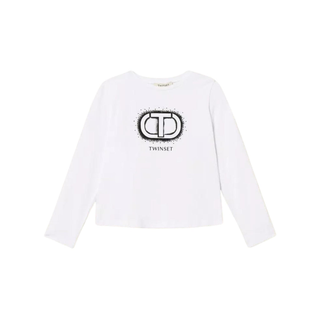 T-shirt da bambina in cotone con logo GJ2320PANNA TWIN-SET