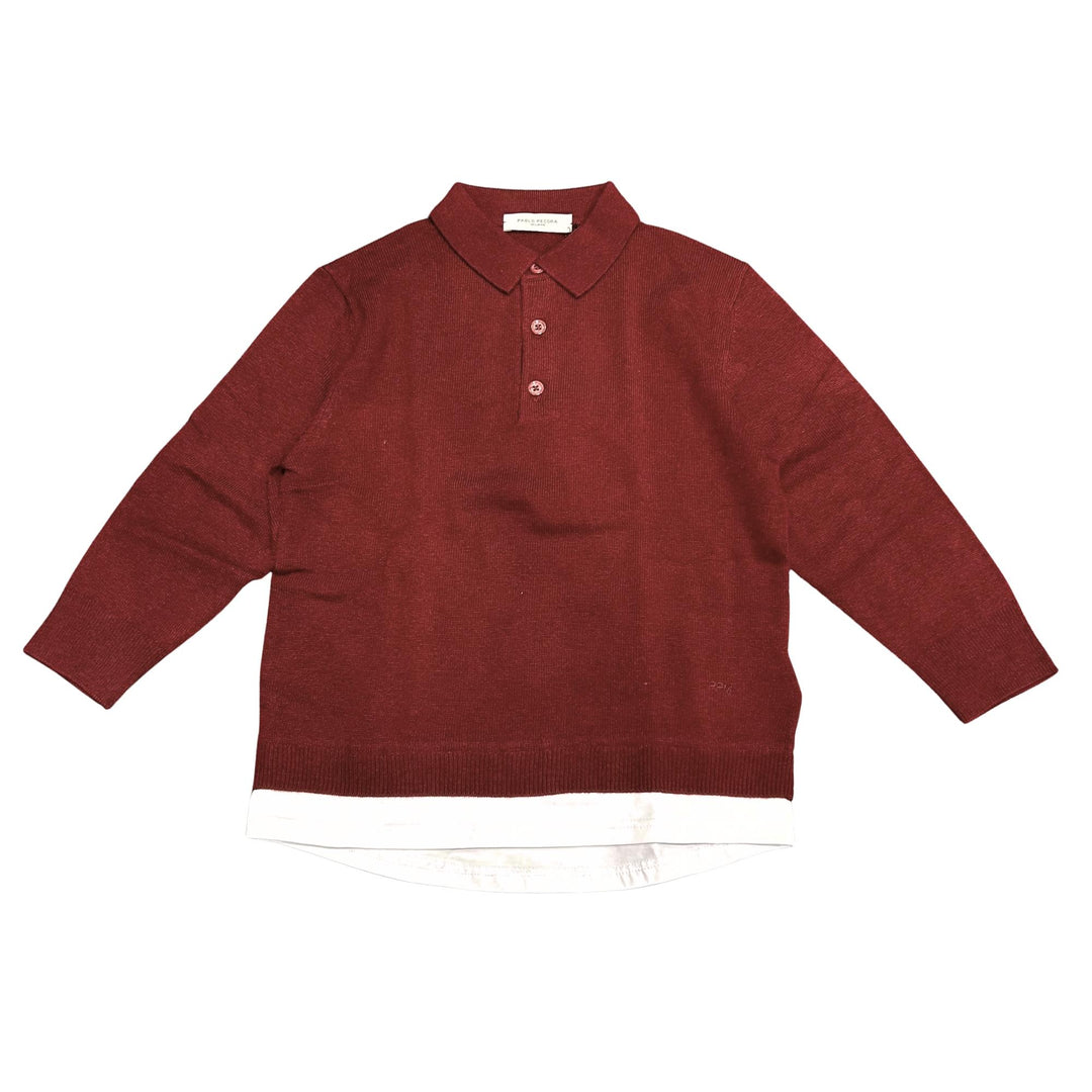 Maglia misto lana a polo da bambino con finta t-shirt sotto PP4086JROSSO SCURO PAOLO PECORA