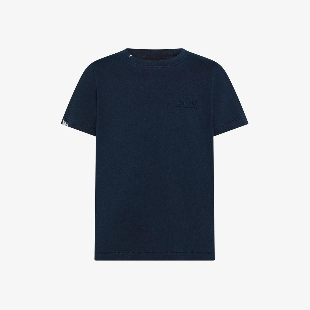 T-shirt da bambino in cotone con ricamo logo vintage T36313KBLU SUN 68