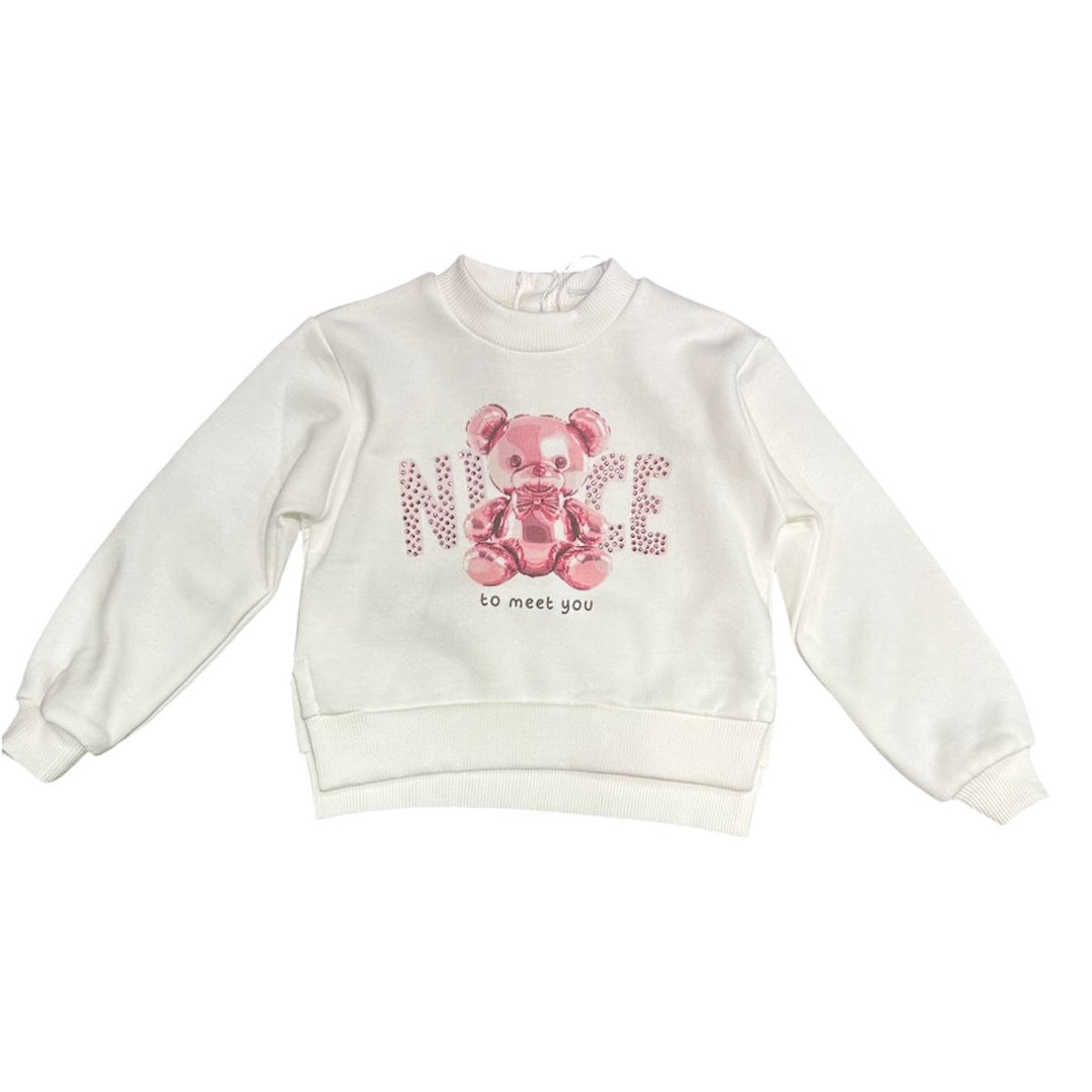 Felpa da bambina con strass UE2064PANNA U+E'