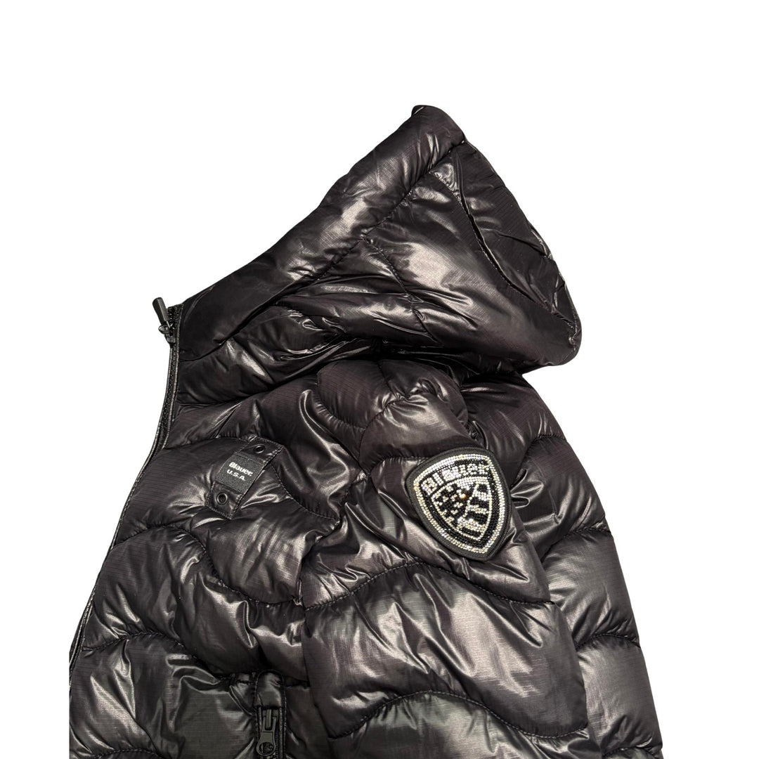 Giubbino in tessuto tecnico con cuciture a onda e imbottitura in piuma ecologica LAROSEJNERO BLAUER