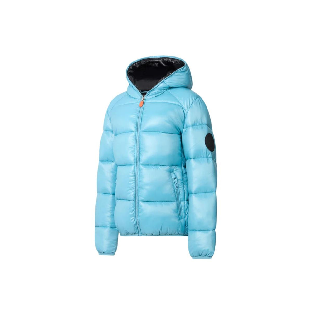 Giubbino unisex da bambini in tessuto tecnico lucido a bomber con cappuccio imbottito in ecopiuma con grado di calore alto ARTIEKCIELO SAVE THE DUCK