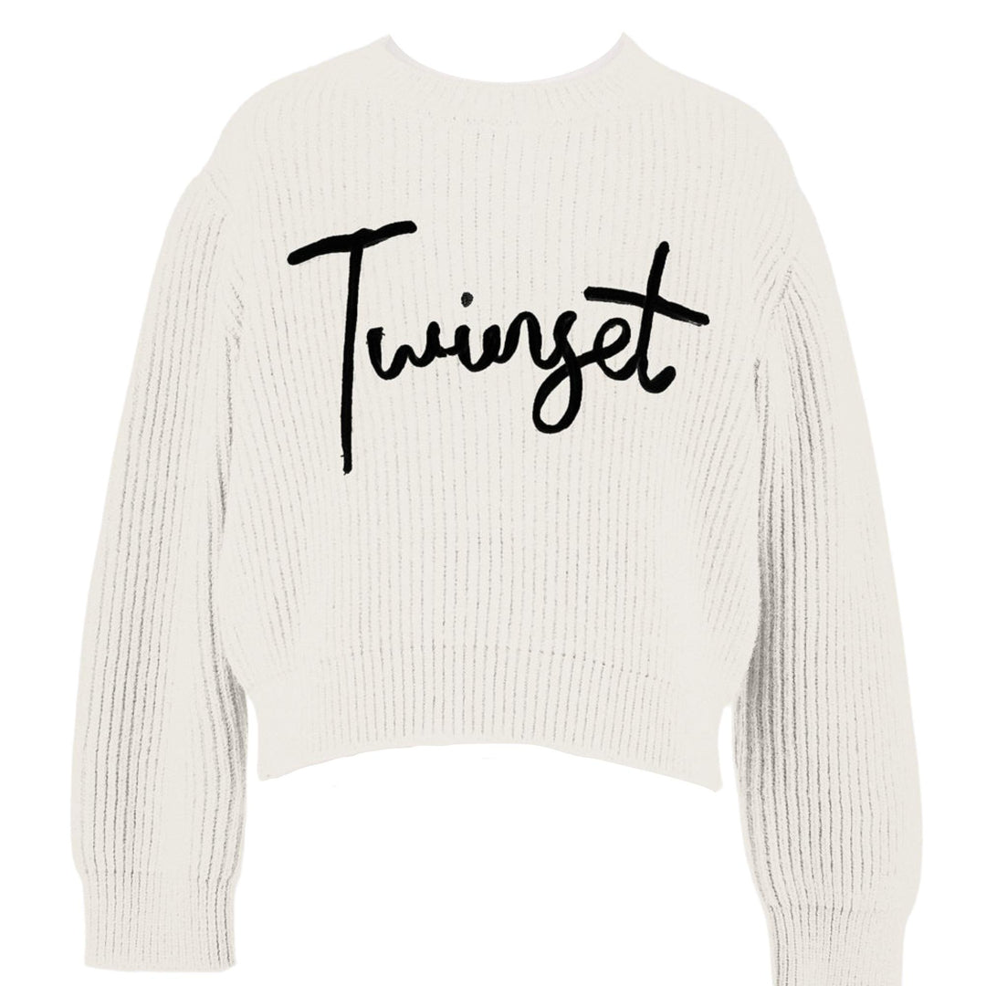 Maglia misto lana da neonata a coste con ricamo logo GB3040NPANNA TWIN-SET