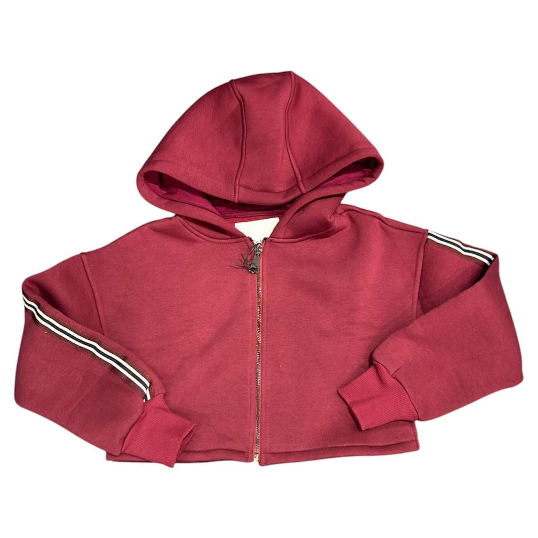 Felpa da bambina corta full zip con cappuccio e bande ST0135JBORDÒ SO TWEE by MISS GRANT
