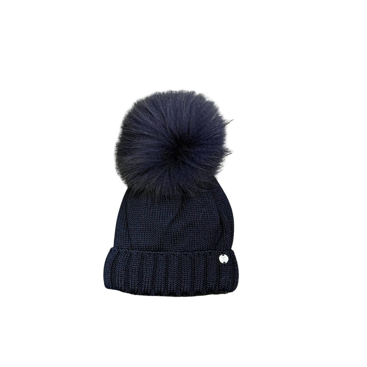 Cappello da bambini in misto lana con interno rivestito in cotone e ponpon in vera pelliccia Murmasky CT3443MFABLU GIO HIGUAMY