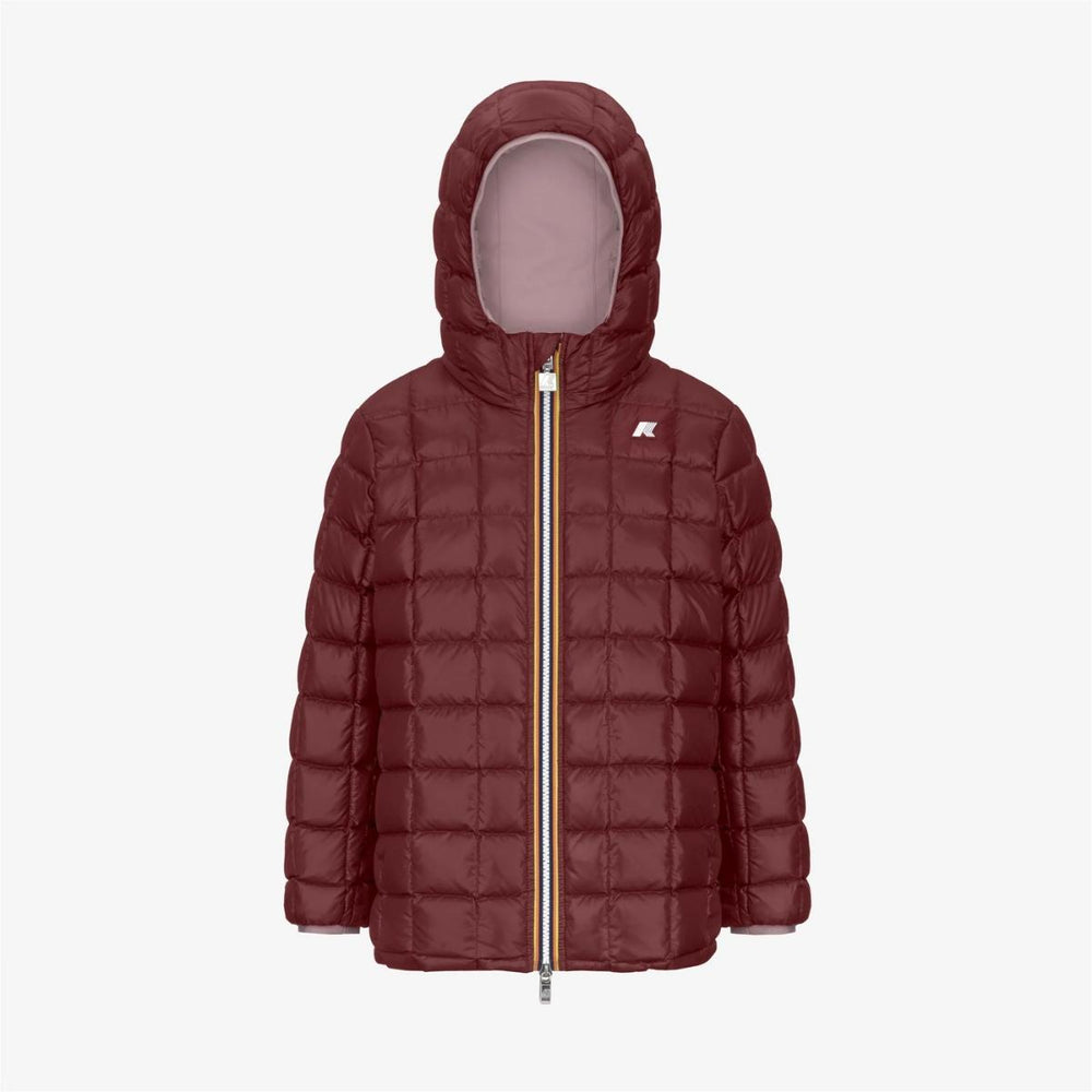 Giubbino da bambina lunghezza 3/4 Sophie thermo reversibile in tessuto tecnico con imbottitura in piuma e piumino d'anatra vestibilità comoda K5123RWKB2W K-WAY