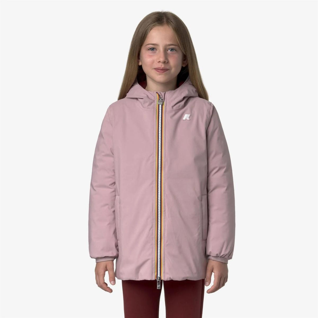 Giubbino da bambina lunghezza 3/4 Sophie thermo reversibile in tessuto tecnico con imbottitura in piuma e piumino d'anatra vestibilità comoda K5123RWJB2W K-WAY