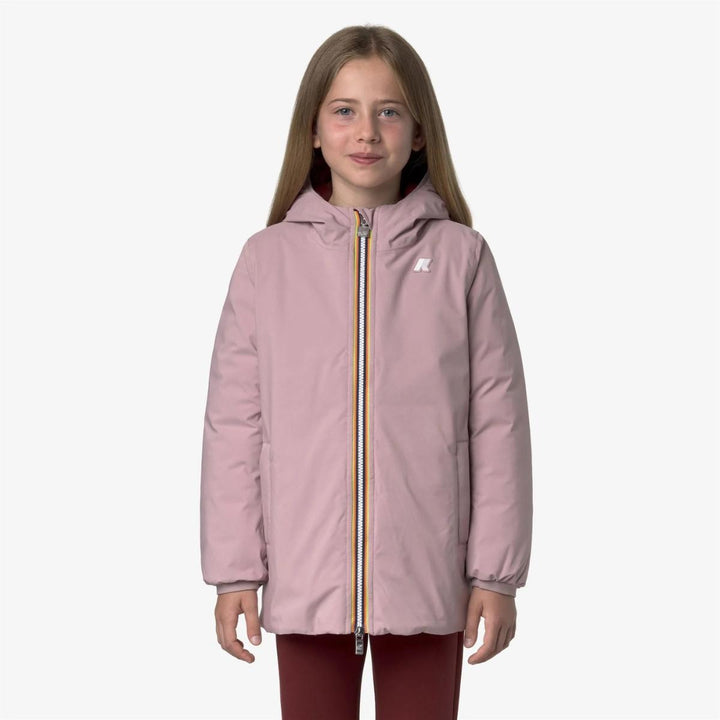 Giubbino da bambina lunghezza 3/4 Sophie thermo reversibile in tessuto tecnico con imbottitura in piuma e piumino d'anatra vestibilità comoda K5123RWJB2W K-WAY