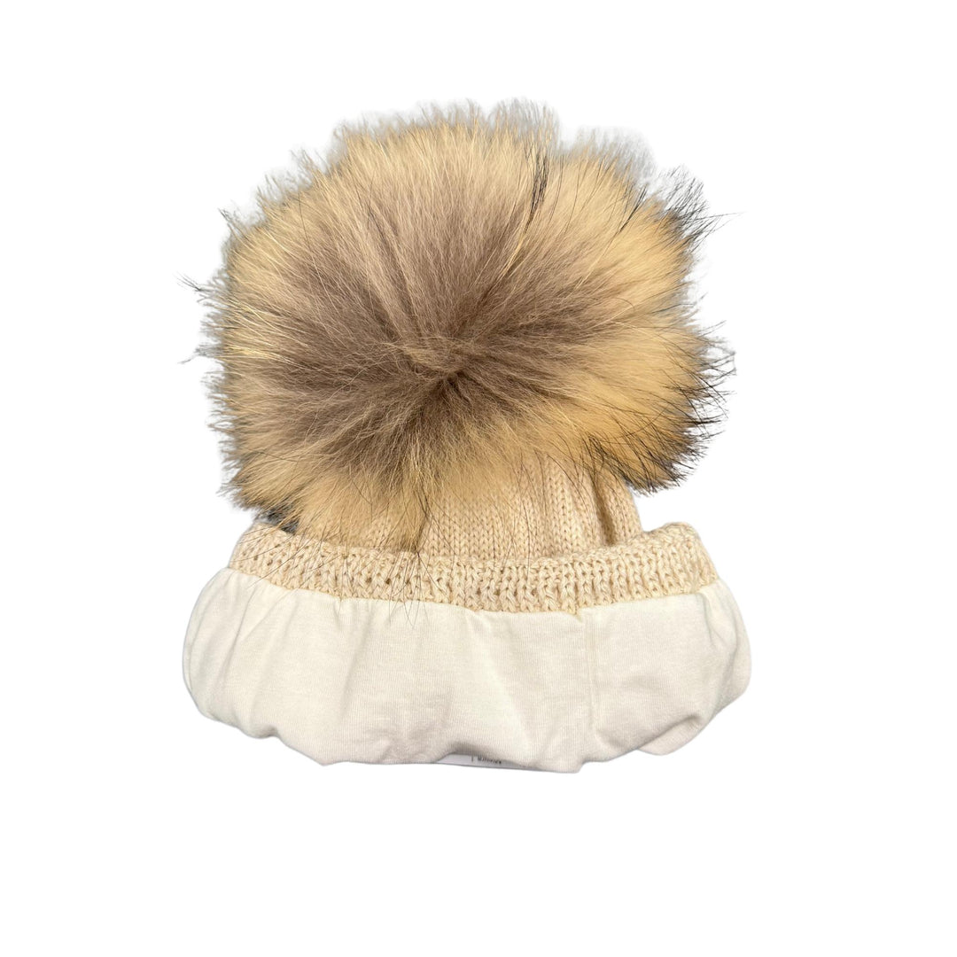 Cappello da bambini in misto lana con interno rivestito in cotone e ponpon in vera pelliccia Murmasky CT3443MFABEIGE GIO HIGUAMY