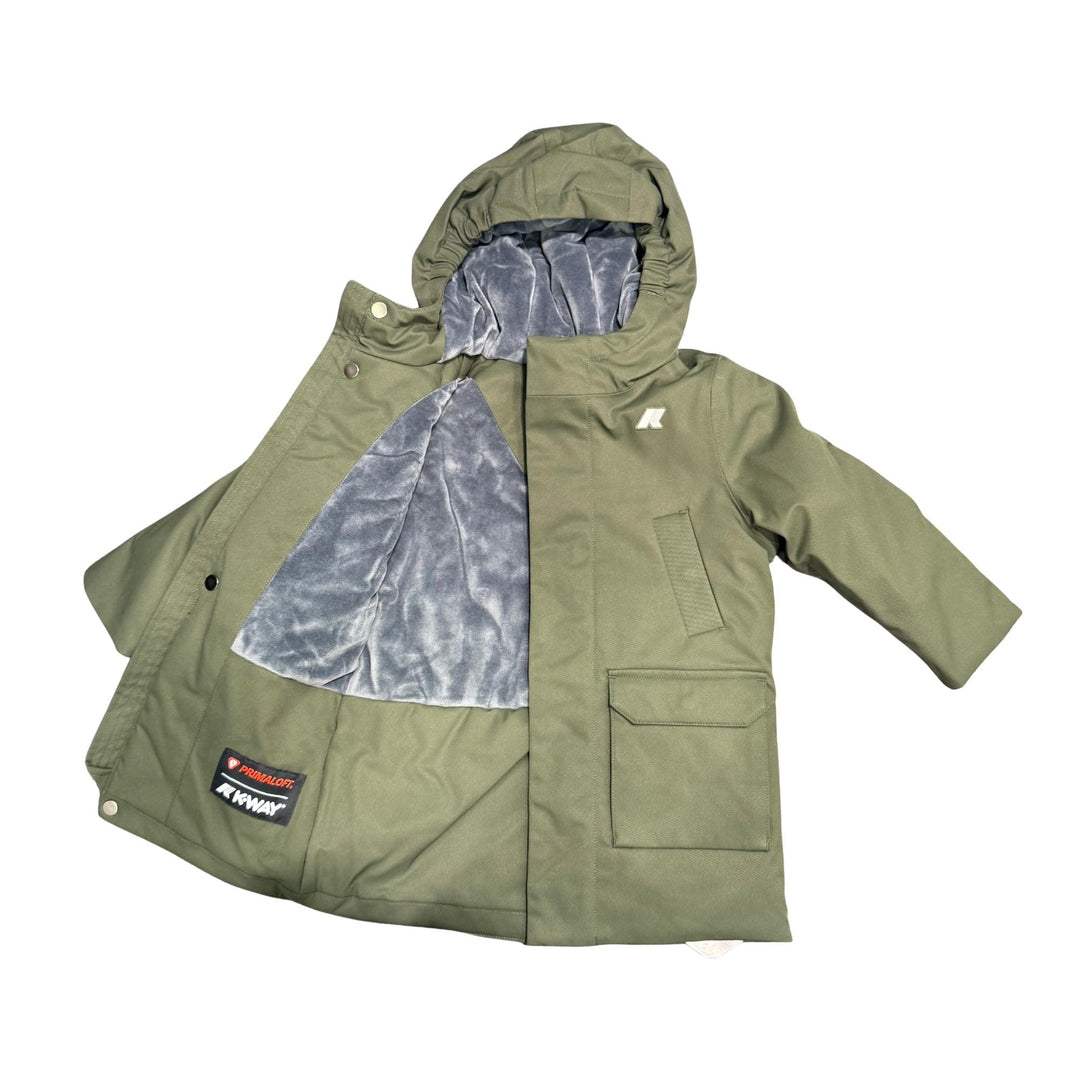 Giubbino da bambino Jarko marmotta lunghezza 3/4 in tessuto tecnico 4 tasche con imbottitura in ecopelliccia K1128HWJAL7 K-WAY