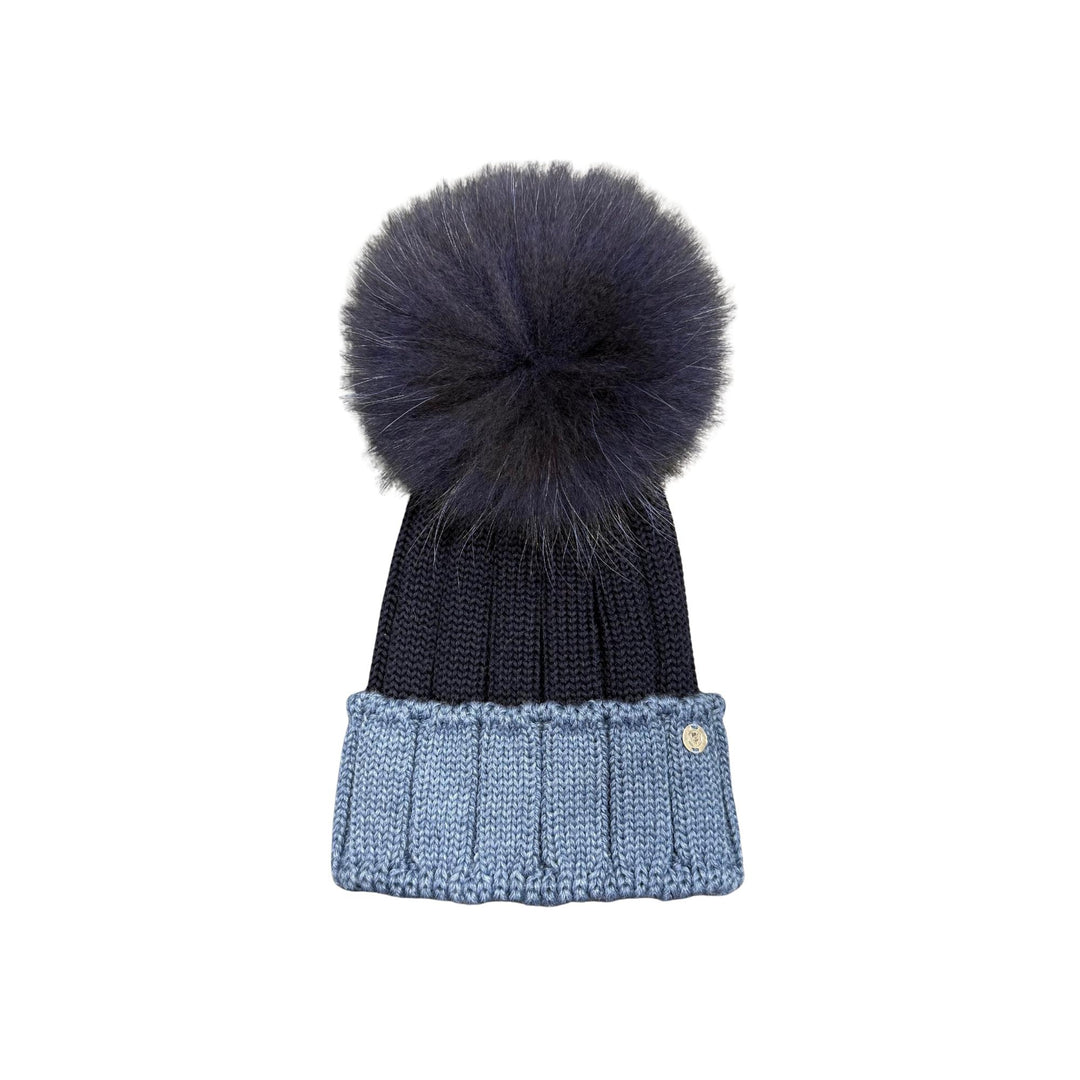 Cappello da bambini misto lana bicolore con ponpon originale in Murmasky CT0324ABLU-AZZURRO GIO HIGUAMY