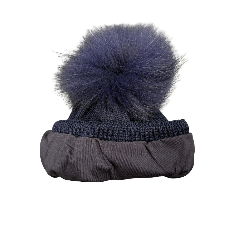 Cappello da bambini in misto lana con interno rivestito in cotone e ponpon in vera pelliccia Murmasky CT3443MFABLU GIO HIGUAMY