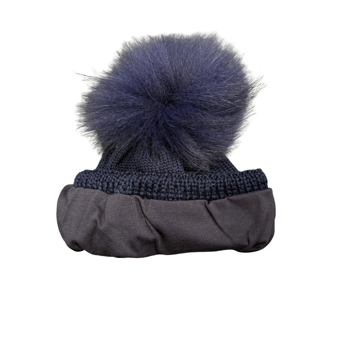 Cappello da bambini in misto lana con interno rivestito in cotone e ponpon in vera pelliccia Murmasky CT3443MFABLU GIO HIGUAMY