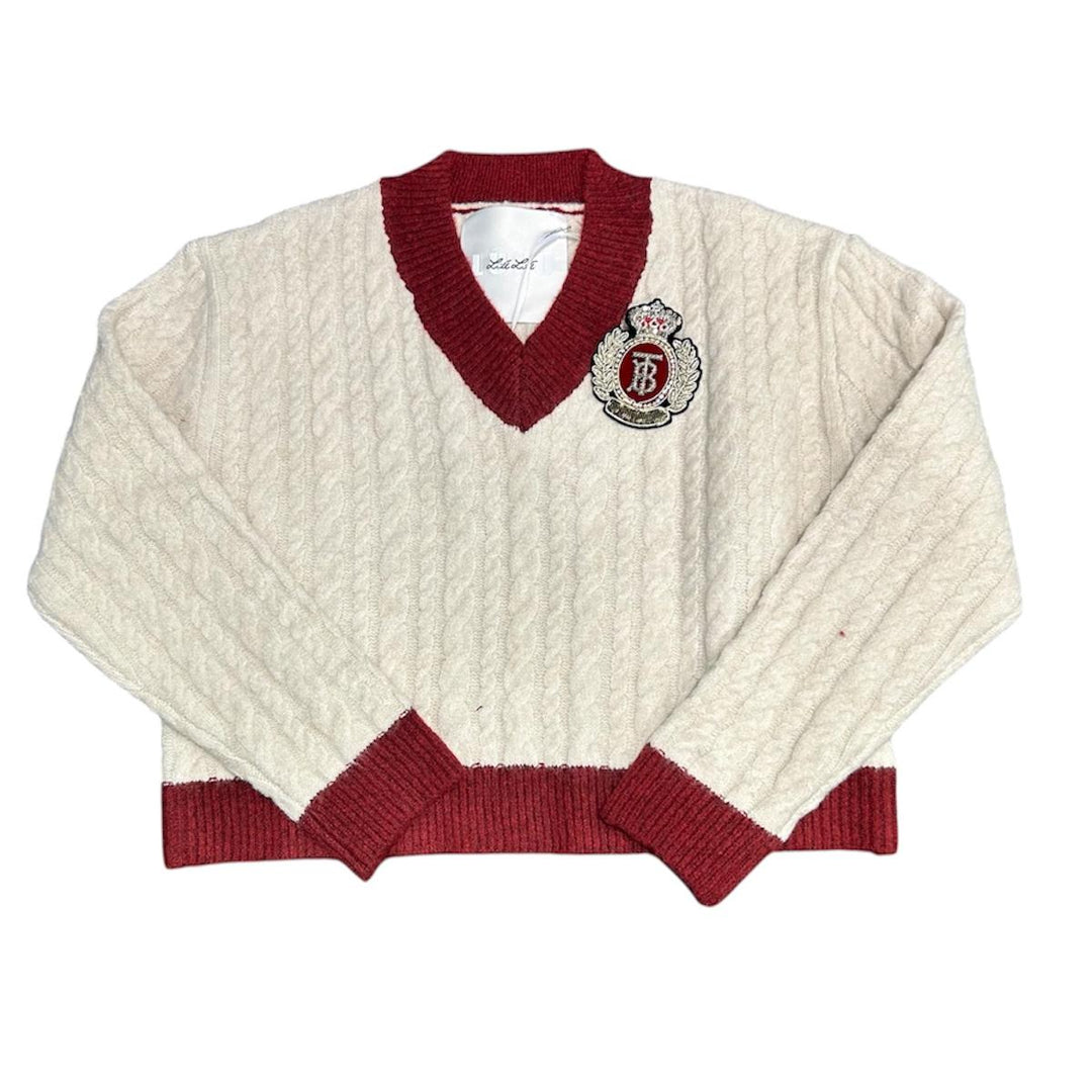 Maglia lana da bambina s/v a lana trecce con ricamo scudetto LL4070PANNA LULU' BY MISS GRANT