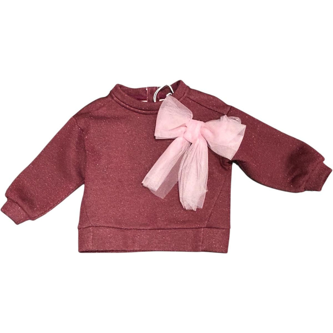 Felpa da bambina glitter con fiocco UE1965BORDÒ U+E'