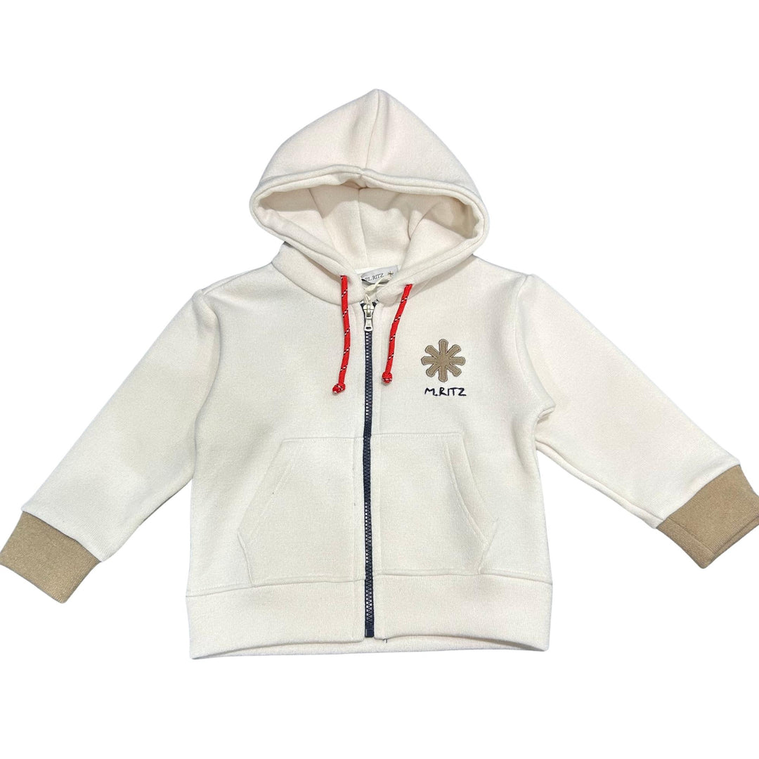 Felpa da bambino effetto maglia fullzip con cappuccio e logo MR3197JCREMA MANUEL RITZ