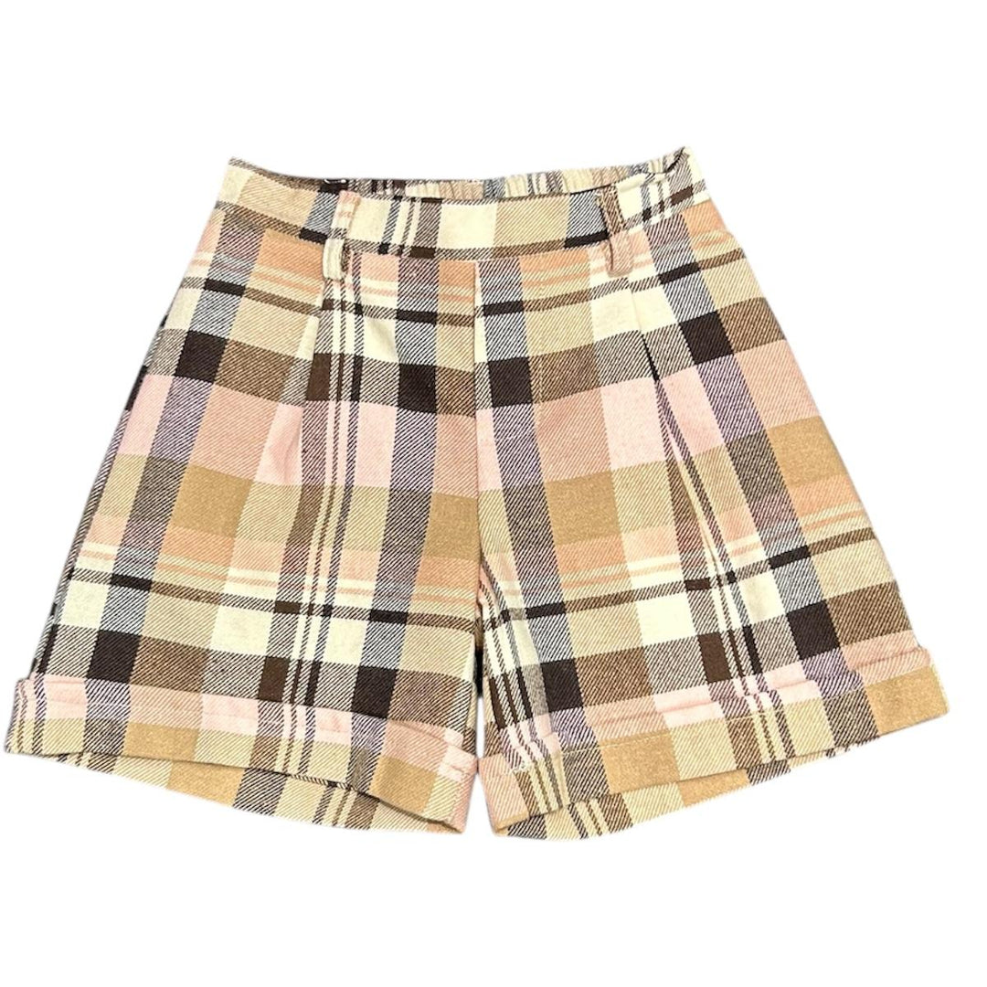 Shorts da bambina a qadretti UE2027BEIGE-ROSA U+E'
