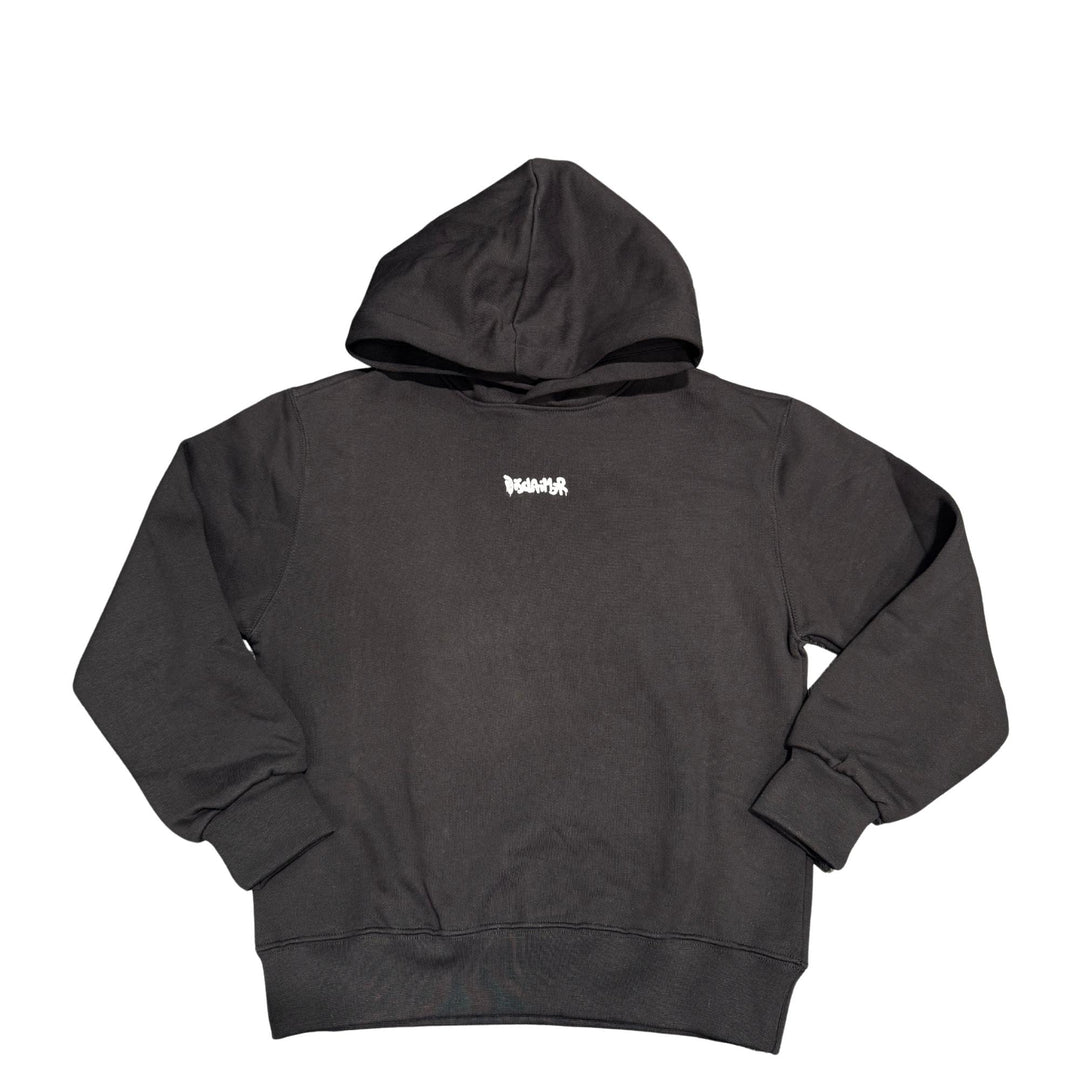 Felpa da bambino con cappuccio e stampa logo petto e stampa su schiena DK58671NERO DISCLAIMER