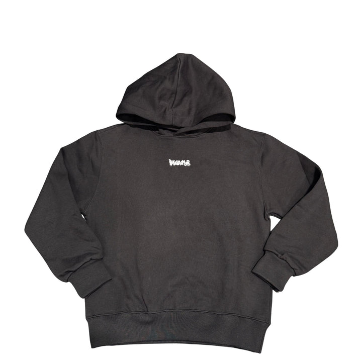 Felpa da bambino con cappuccio e stampa logo petto e stampa su schiena DK58671NERO DISCLAIMER