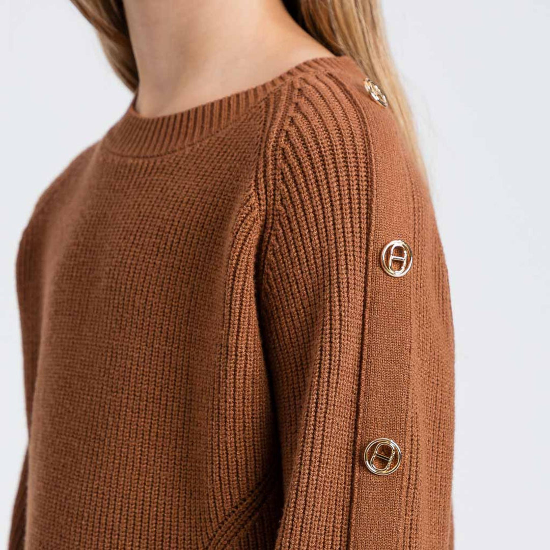 Maglia misto lana da bambina a coste con bottoni gioiello GJ3061CAMMELLO TWIN-SET