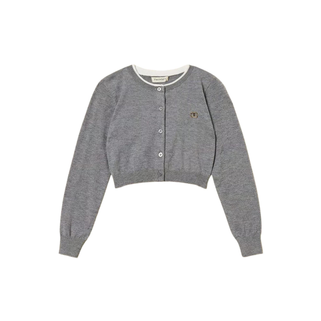 Cardigan misto lana da bambina con bottoni e logo GB3071GRIGIO TWIN-SET