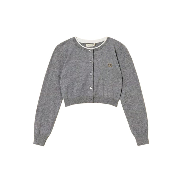 Cardigan misto lana da bambina con bottoni e logo GB3071GRIGIO TWIN-SET