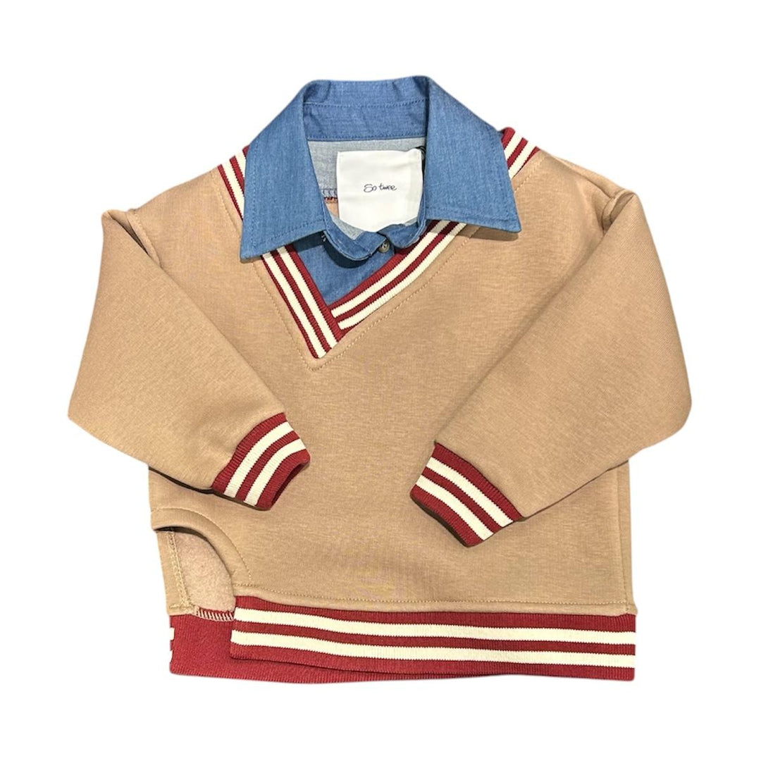 Felpa da bambina asimmetrica con collo camicia jeans ST0147JCAMMELLO SO TWEE by MISS GRANT