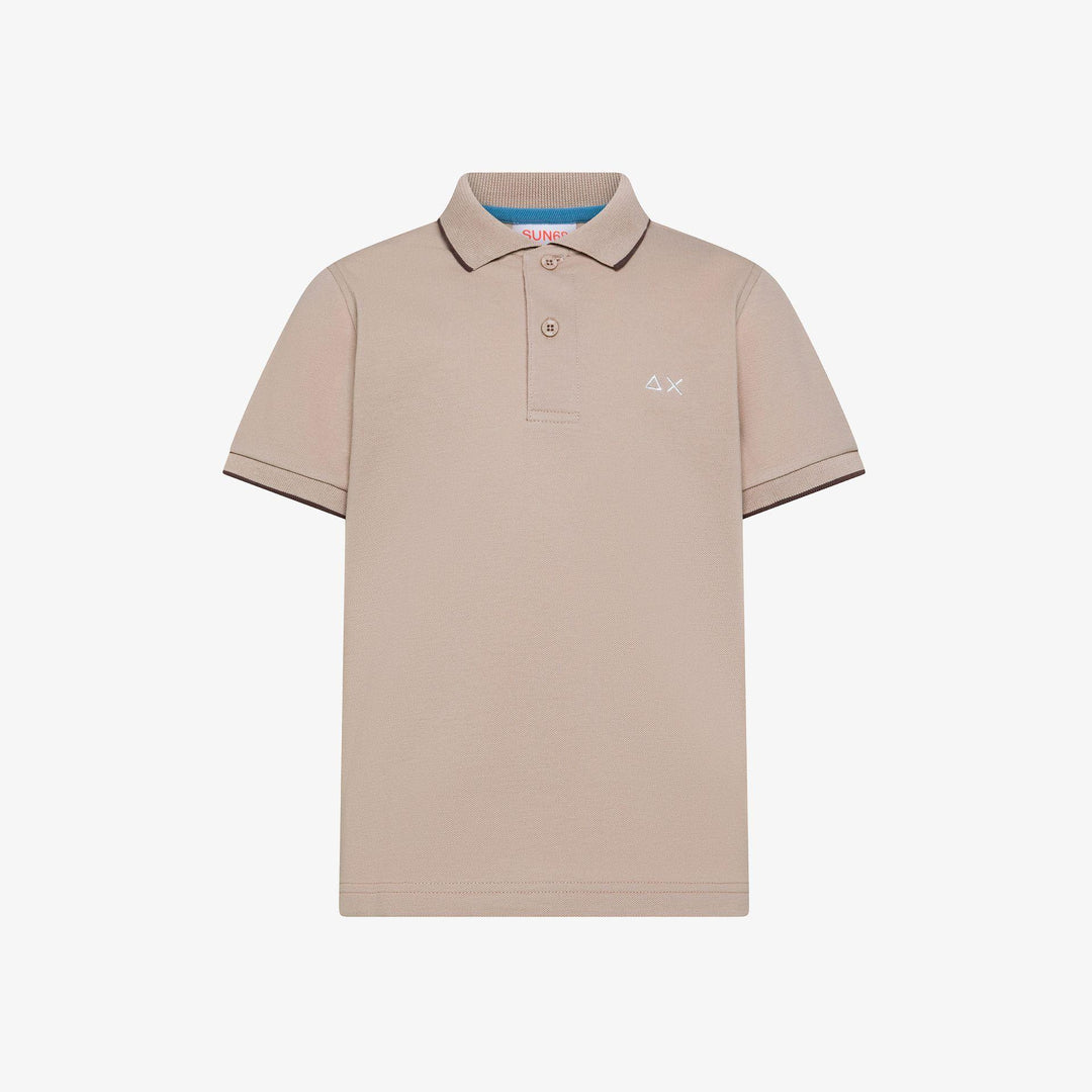 Polo da bambino in piquet di cotone elastico con profilo sottile su collo e maniche A36311KBEIGE SUN 68