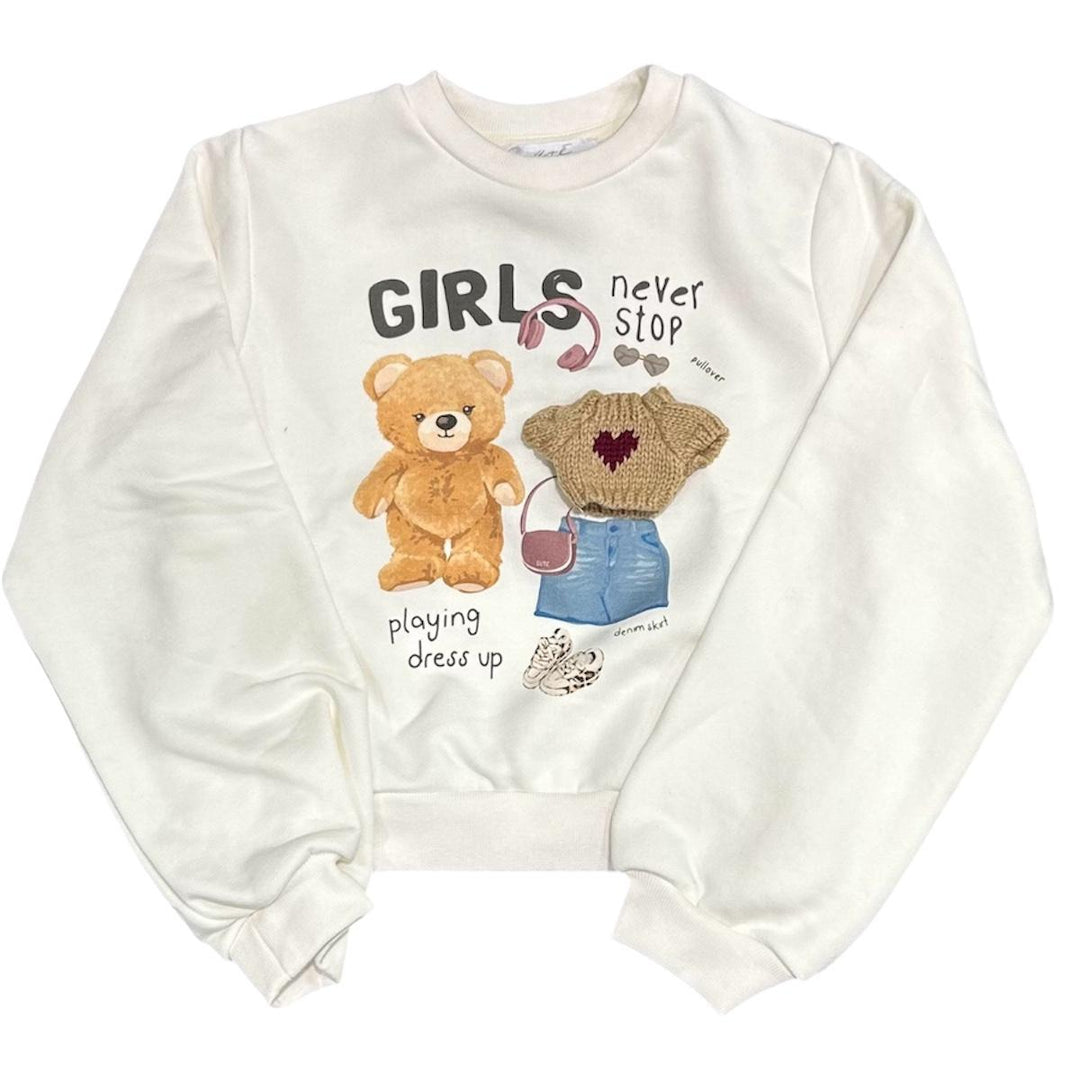 Felpa da bambina con stampa e ricamo UE2007PANNA U+E'