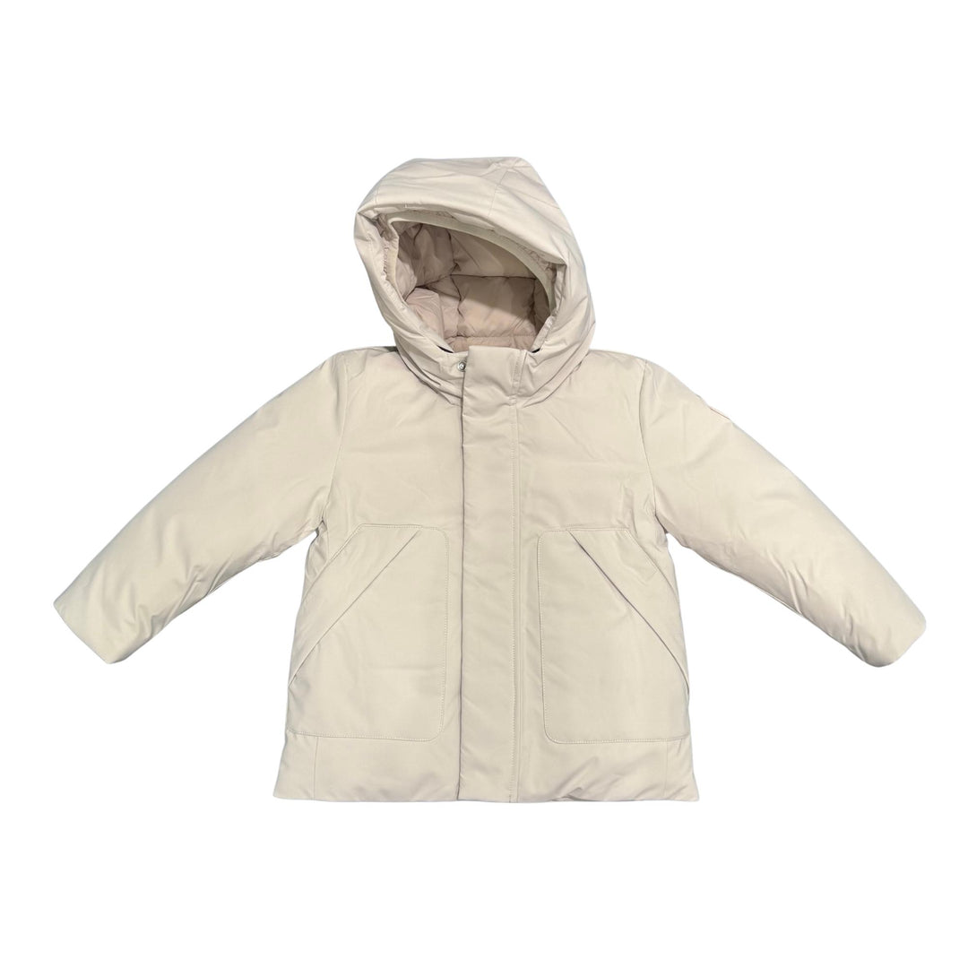 Giubbino da bambino Albi a parka in tessuto tecnico con cappuccio imbottito in ecopiuma con grado di calore alto ALBIKBEIGE SAVE THE DUCK