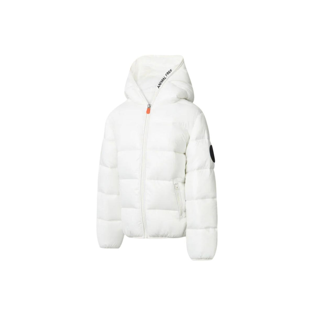 Giubbino unisex da bambini in tessuto tecnico lucido a bomber con cappuccio imbottito in ecopiuma con grado di calore alto ARTIEJBIANCO SAVE THE DUCK