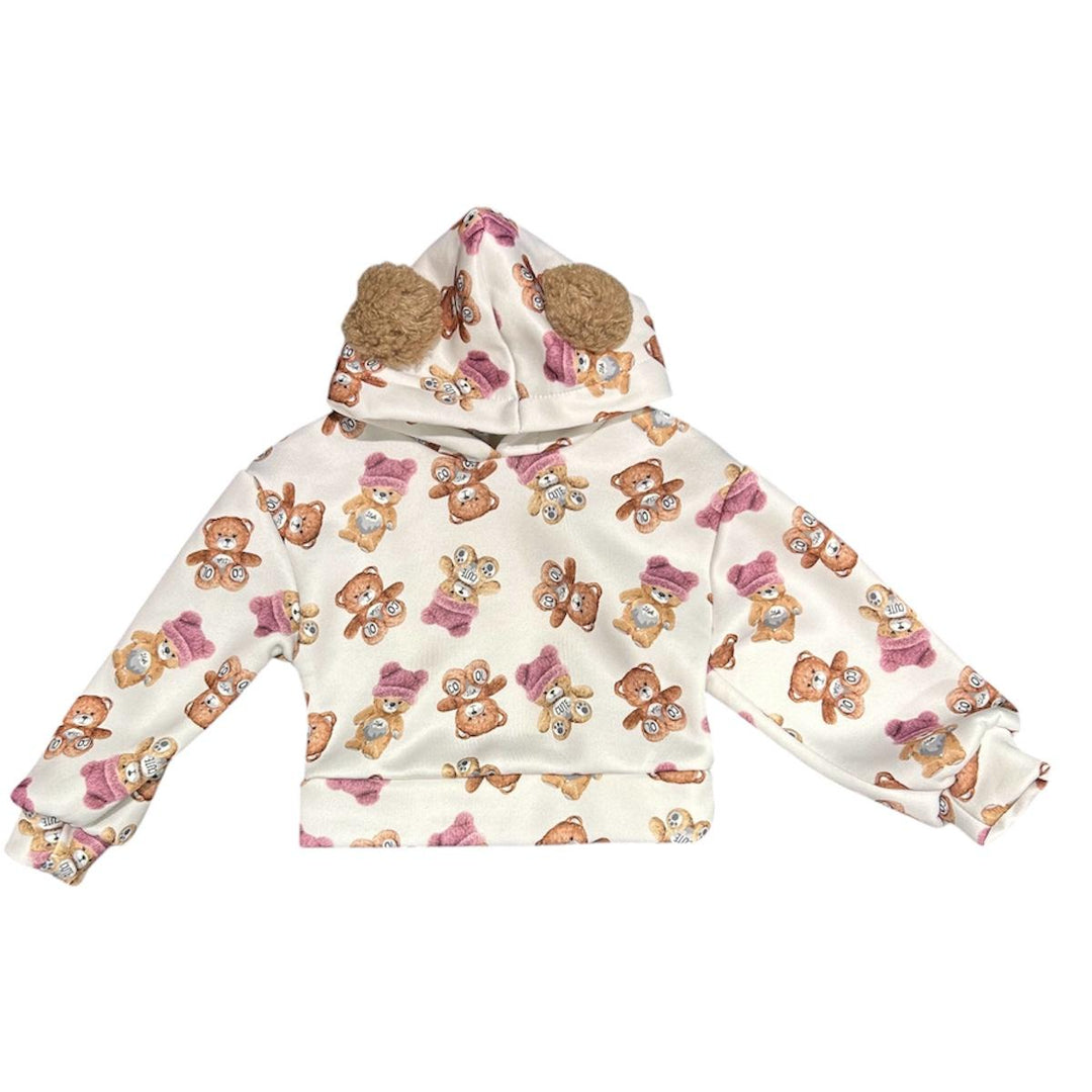 Felpa da neonata con cappuccio e stampa teddy all over UE2071NPANNA U+E'