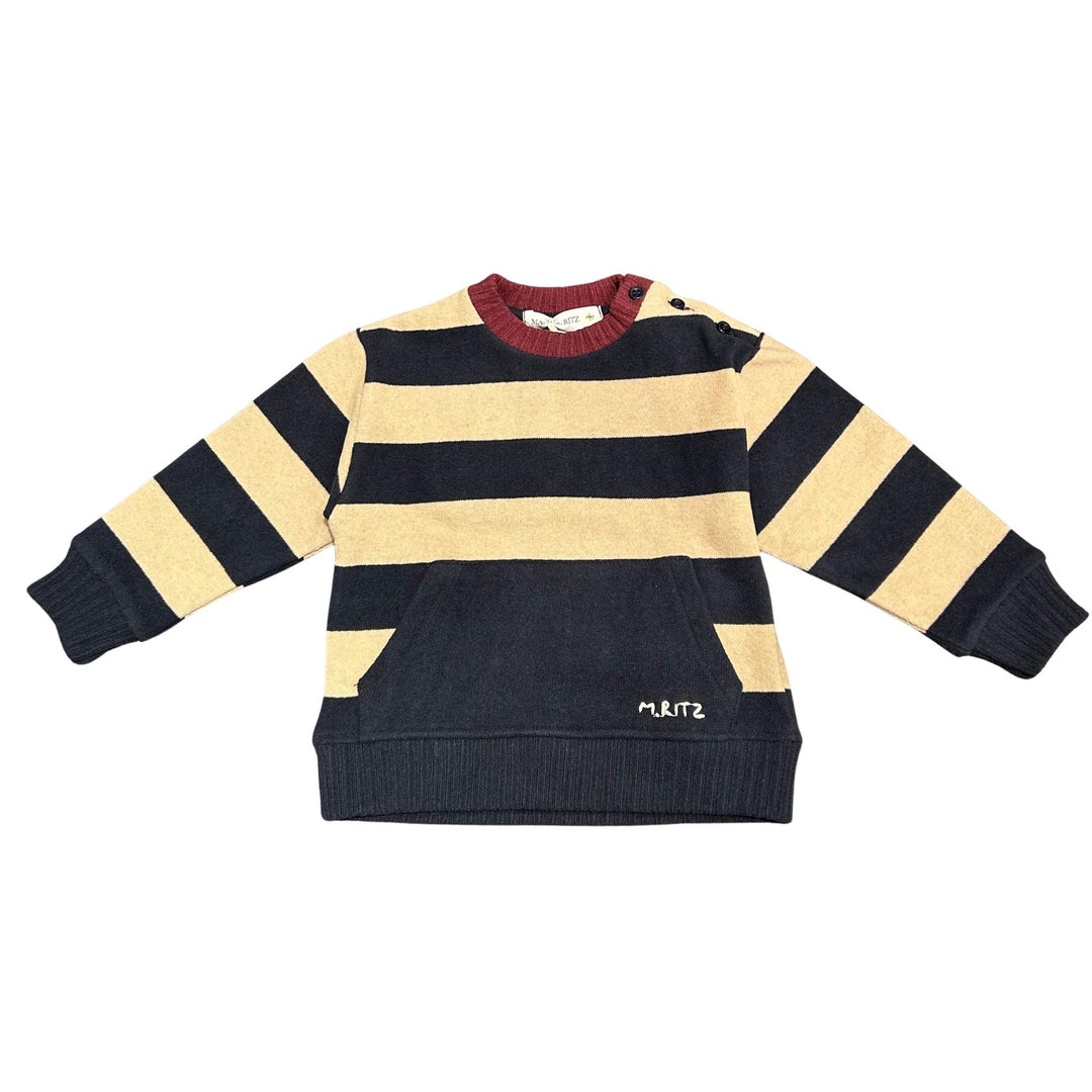 Felpa da bambino effetto maglia girocollo a fasce MR3234BLU-BEIGE MANUEL RITZ