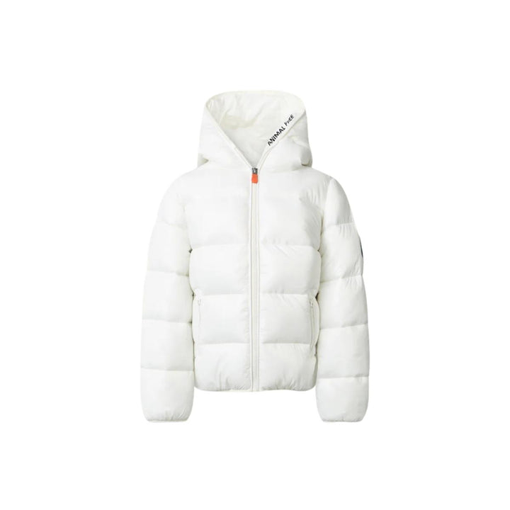 Giubbino unisex da bambini in tessuto tecnico lucido a bomber con cappuccio imbottito in ecopiuma con grado di calore alto ARTIEJBIANCO SAVE THE DUCK