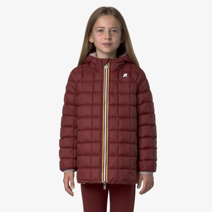 Giubbino da bambina lunghezza 3/4 Sophie thermo reversibile in tessuto tecnico con imbottitura in piuma e piumino d'anatra vestibilità comoda K5123RWKB2W K-WAY