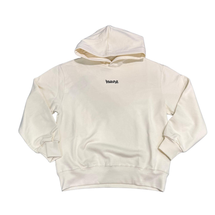 Felpa da bambino con cappuccio e stampa logo petto e stampa su schiena DK58671PANNA DISCLAIMER